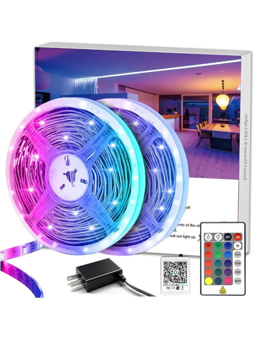 Color Changing LED Strip Lights 65.6ft - Flexible RGB Light Strips with Remote